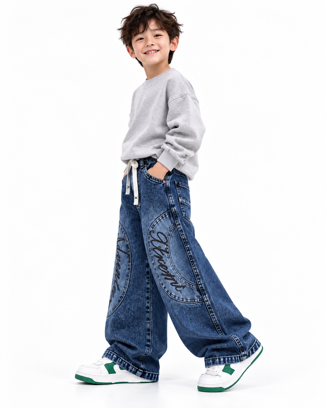 Adventure Script Wide Jeans model side