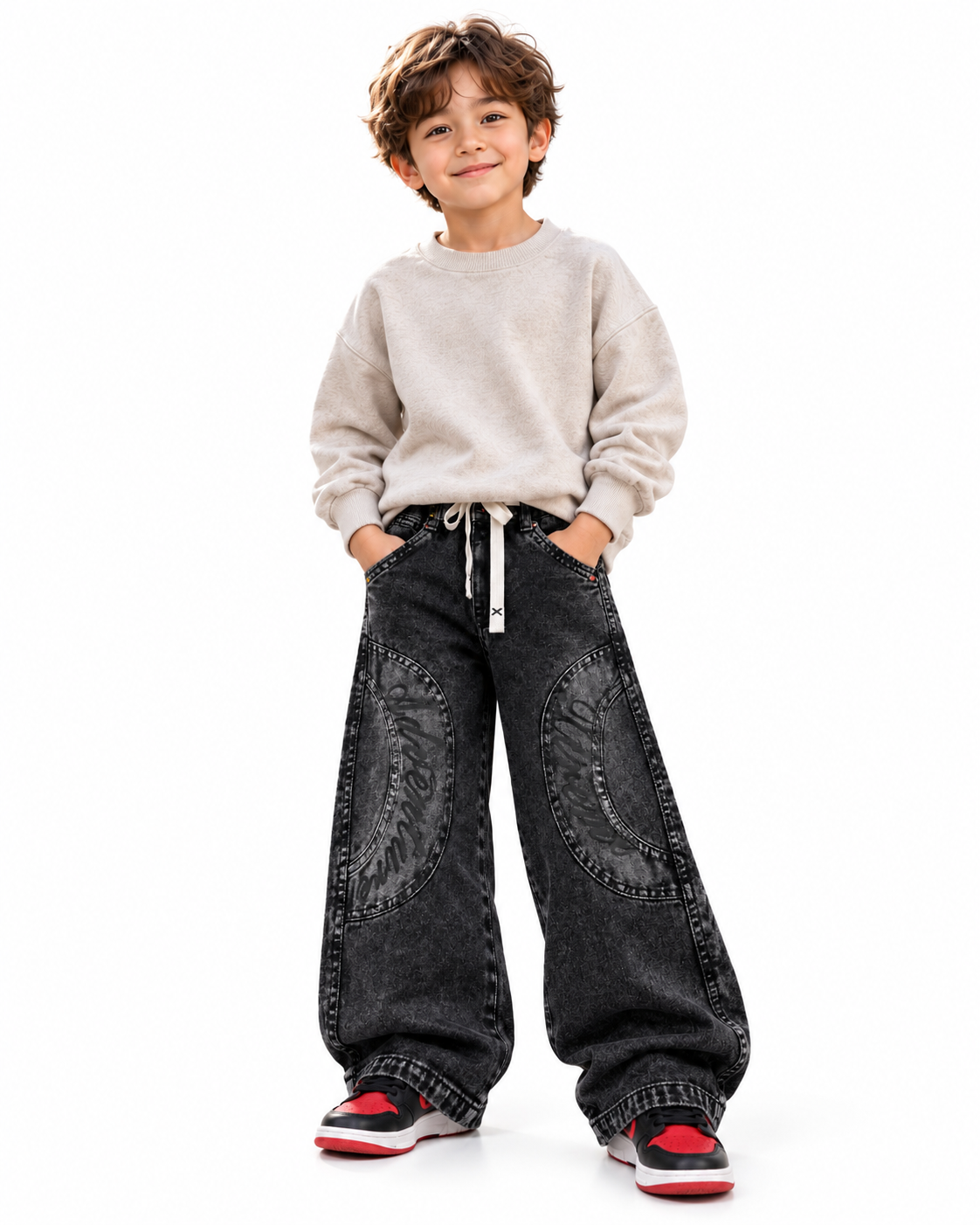 Black Adventure Script Jeans model front