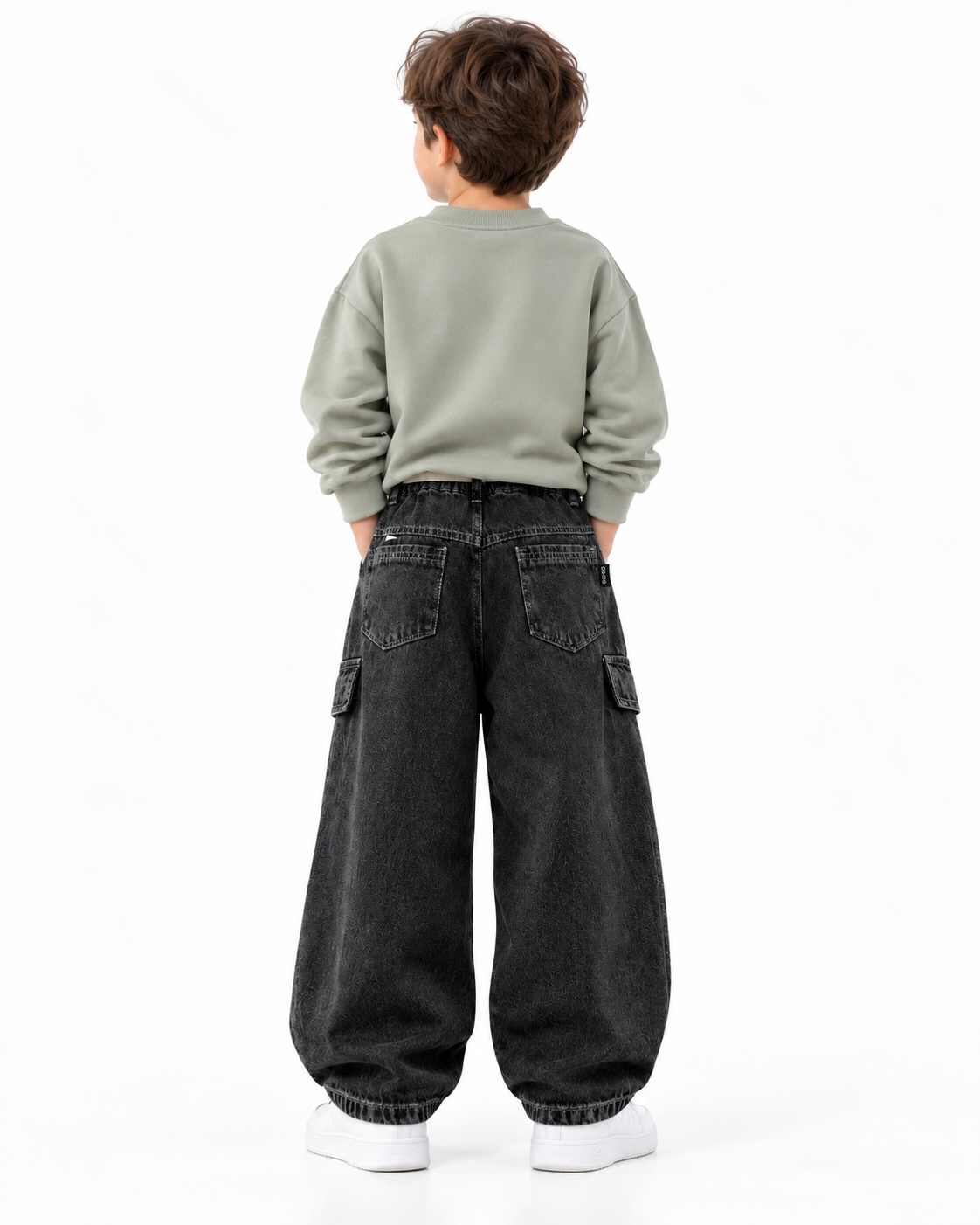 Charcoal Balloon Cargo Jeans model back