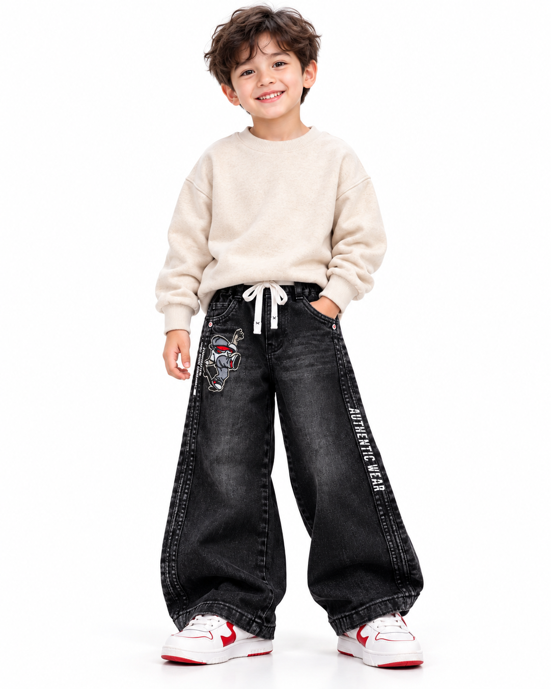 Washed Black Graphic Skater Jeans model front