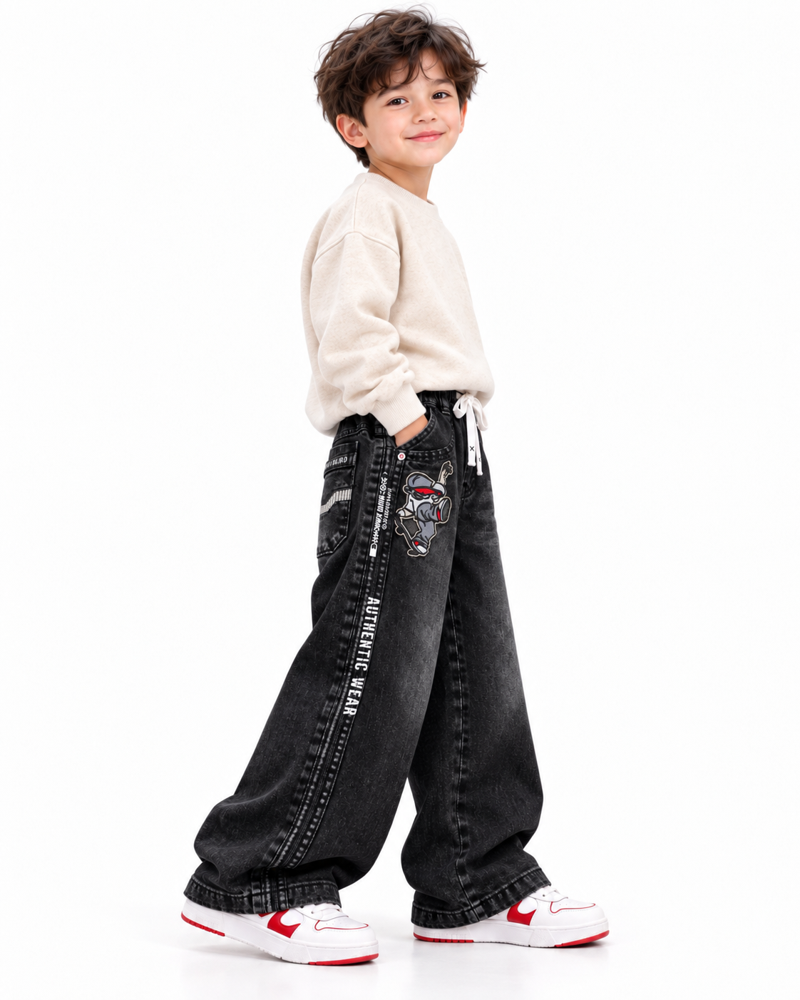 Washed Black Graphic Skater Jeans model side