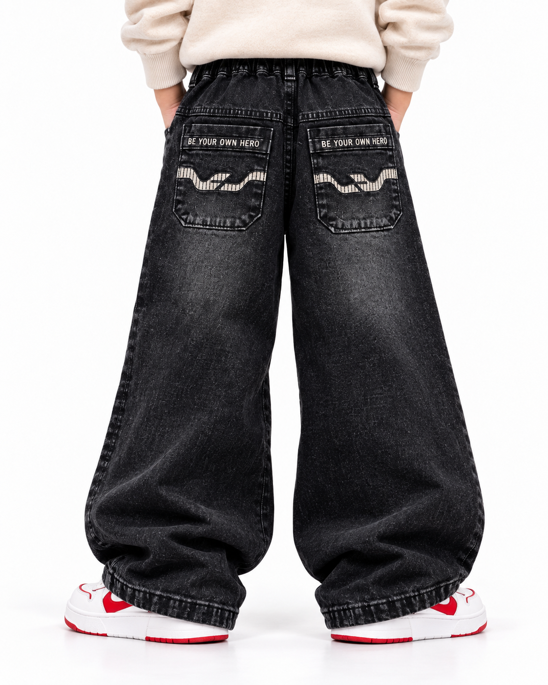 Washed Black Graphic Skater Jeans back