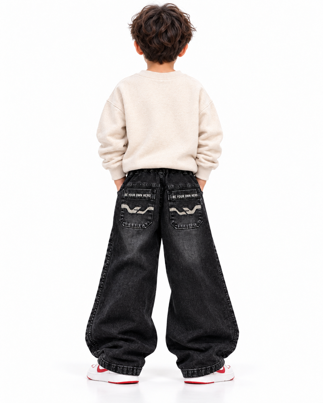Washed Black Graphic Skater Jeans model back