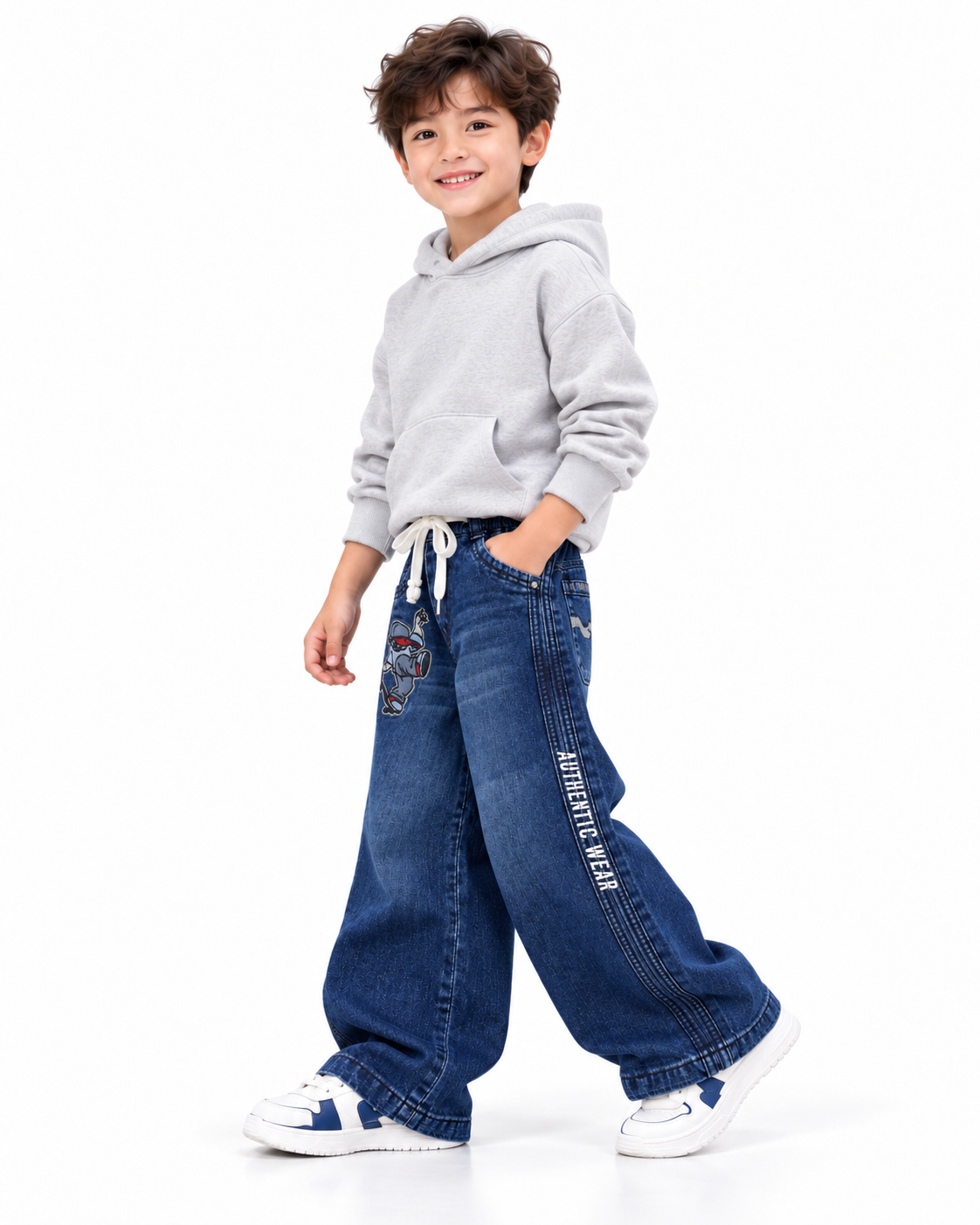 Indigo Graphic Skater Jeans model side