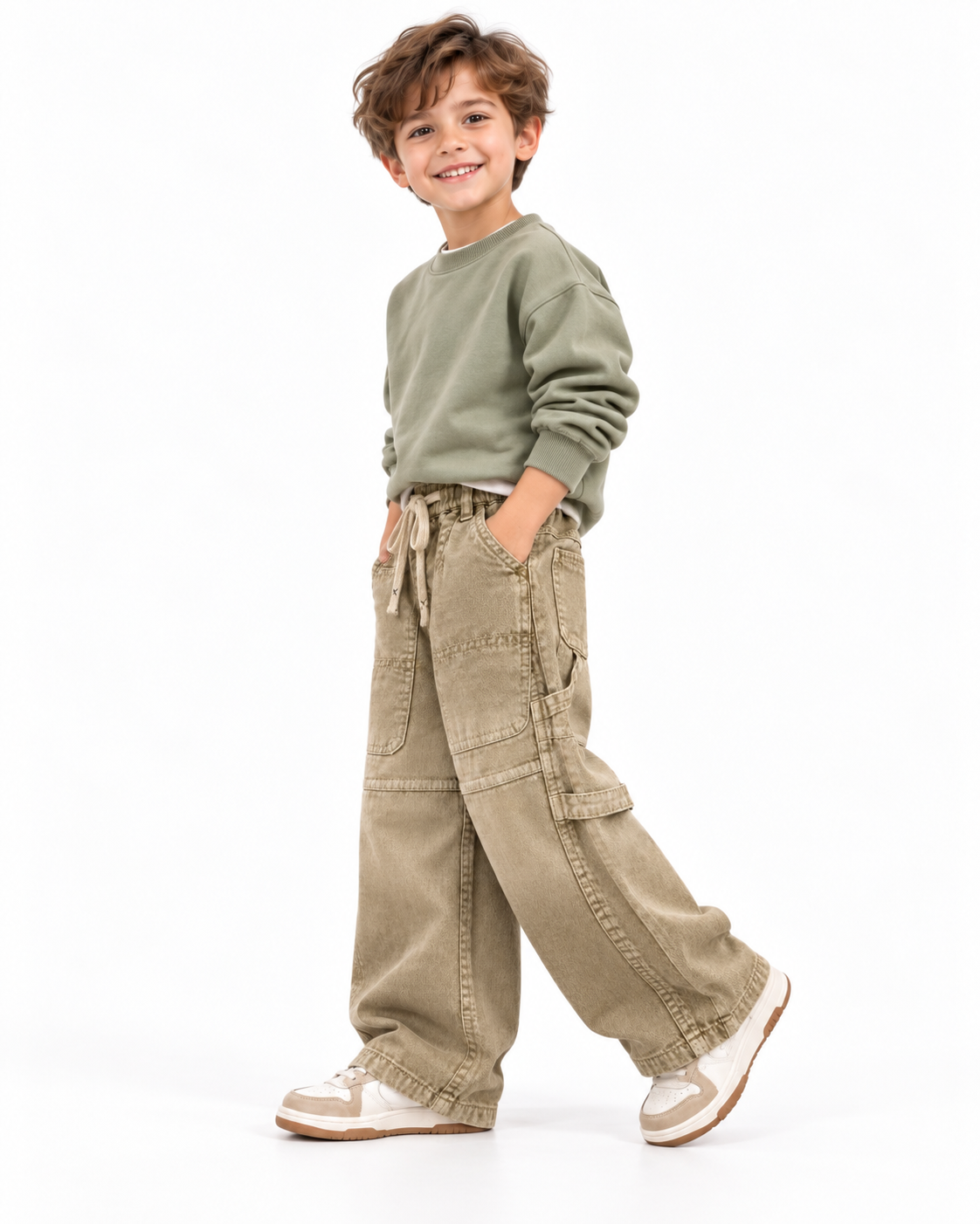 Khaki Carpenter Jeans model side